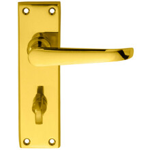 PAIR Straight Victorian Lever on Bathroom Backplate 150 x 42mm Polished Brass