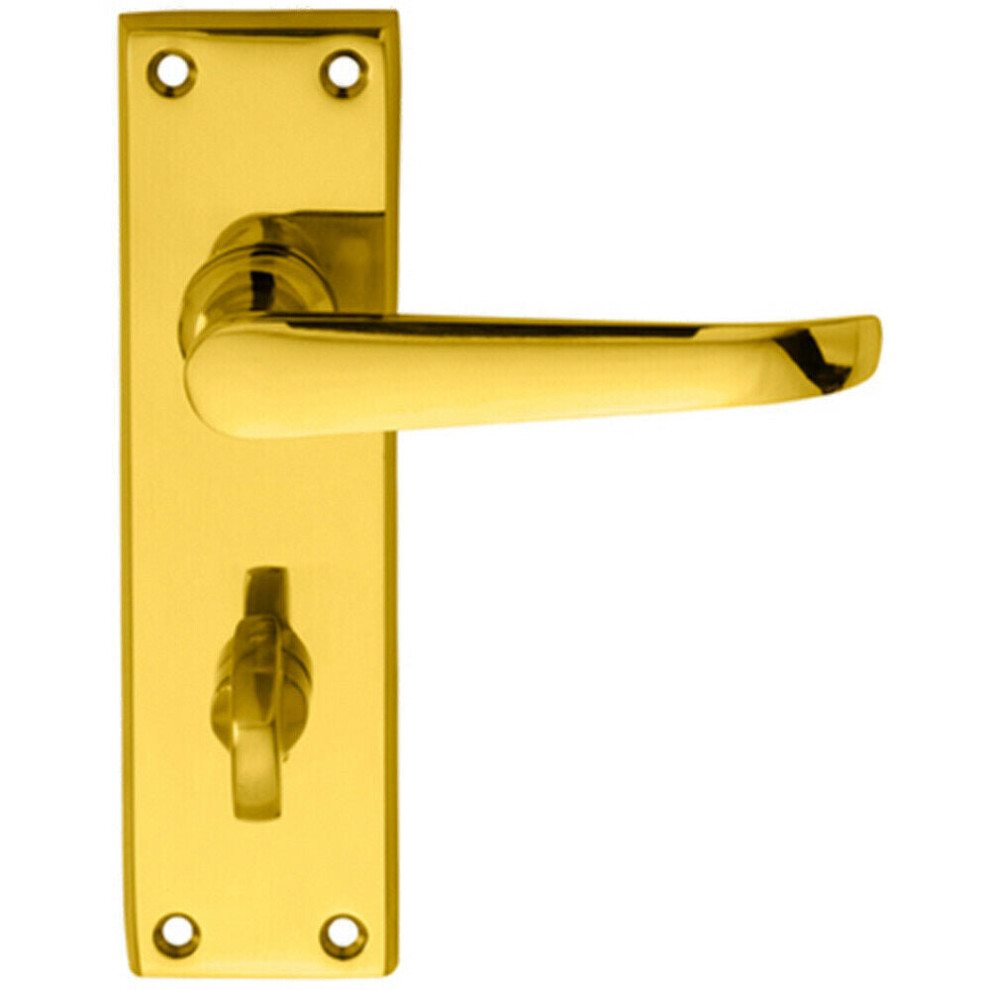 PAIR Straight Victorian Lever on Bathroom Backplate 150 x 42mm Polished Brass