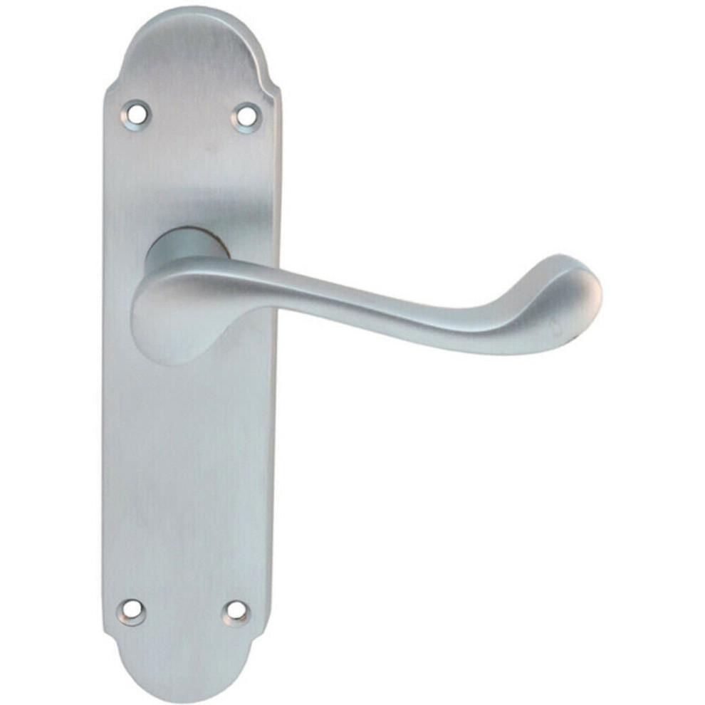 Pair Victorian Upturned Handle On Latch Backplate 170 X 42Mm Satin Chrome