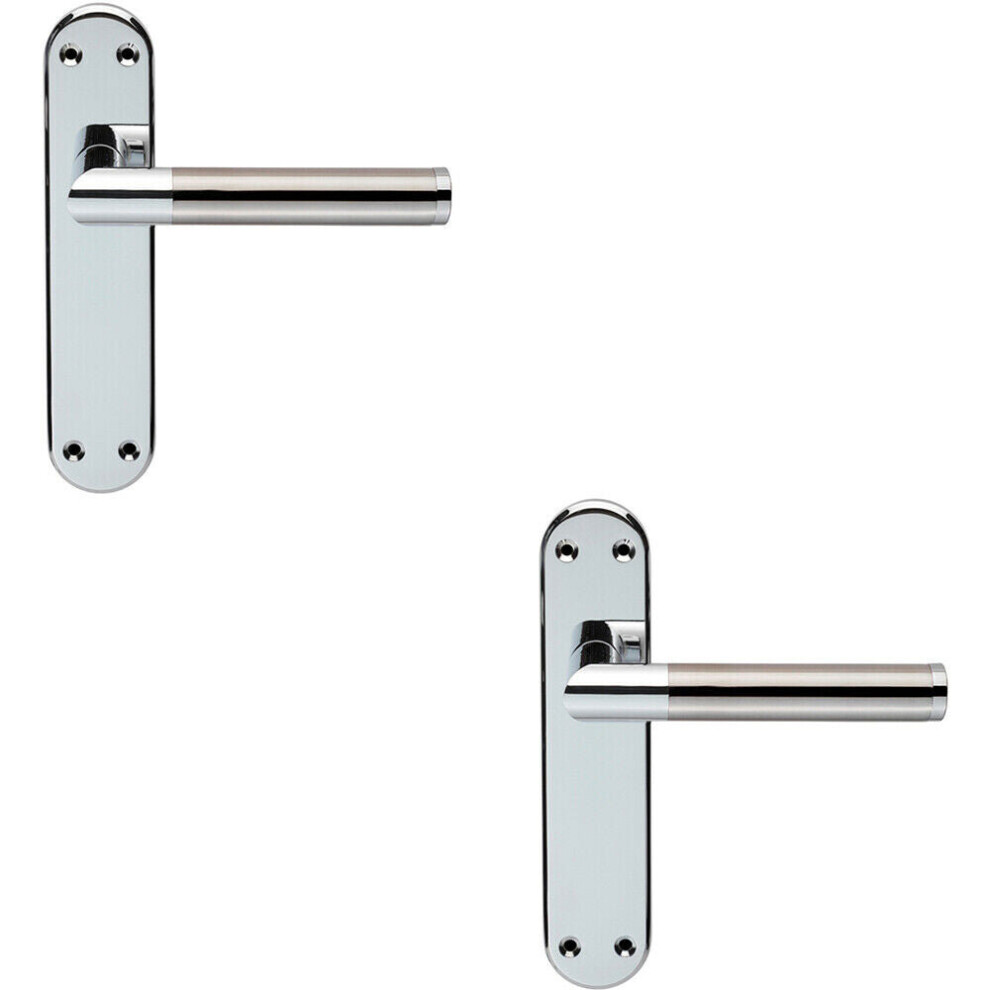 2x Round Bar Lever on Latch Backplate Door Handle 180 x 40mm Chrome & Nickel