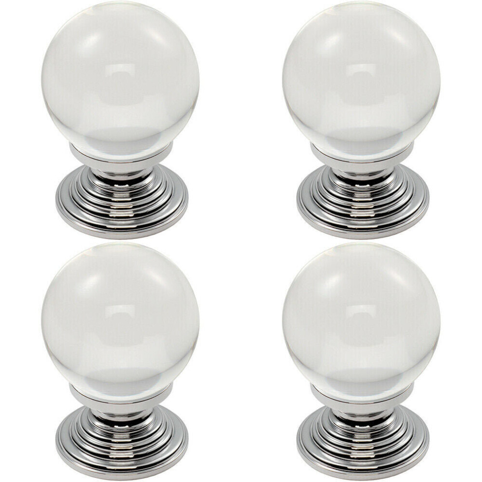 Loops 4X Crystal Ball Cupboard Door Knob 34Mm Diameter Clear Translucent & Chrome