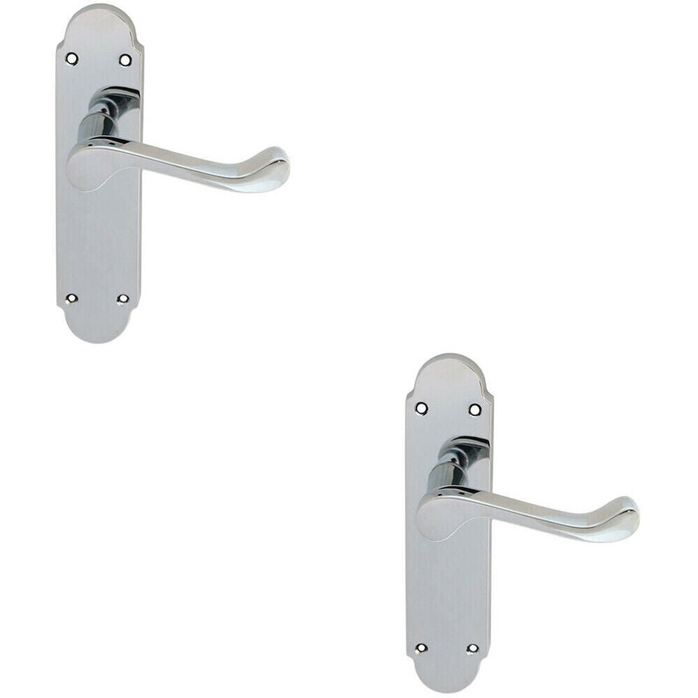 2X Pair Victorian Upturned Handle On Latch Backplate 170 X 42Mm Polished Chrome 5056492594539