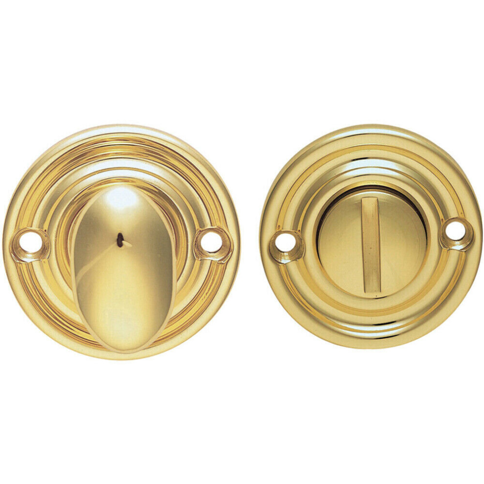 Reeded Design Thumbturn Lock And Release Handle 42mm Dia Polished Brass