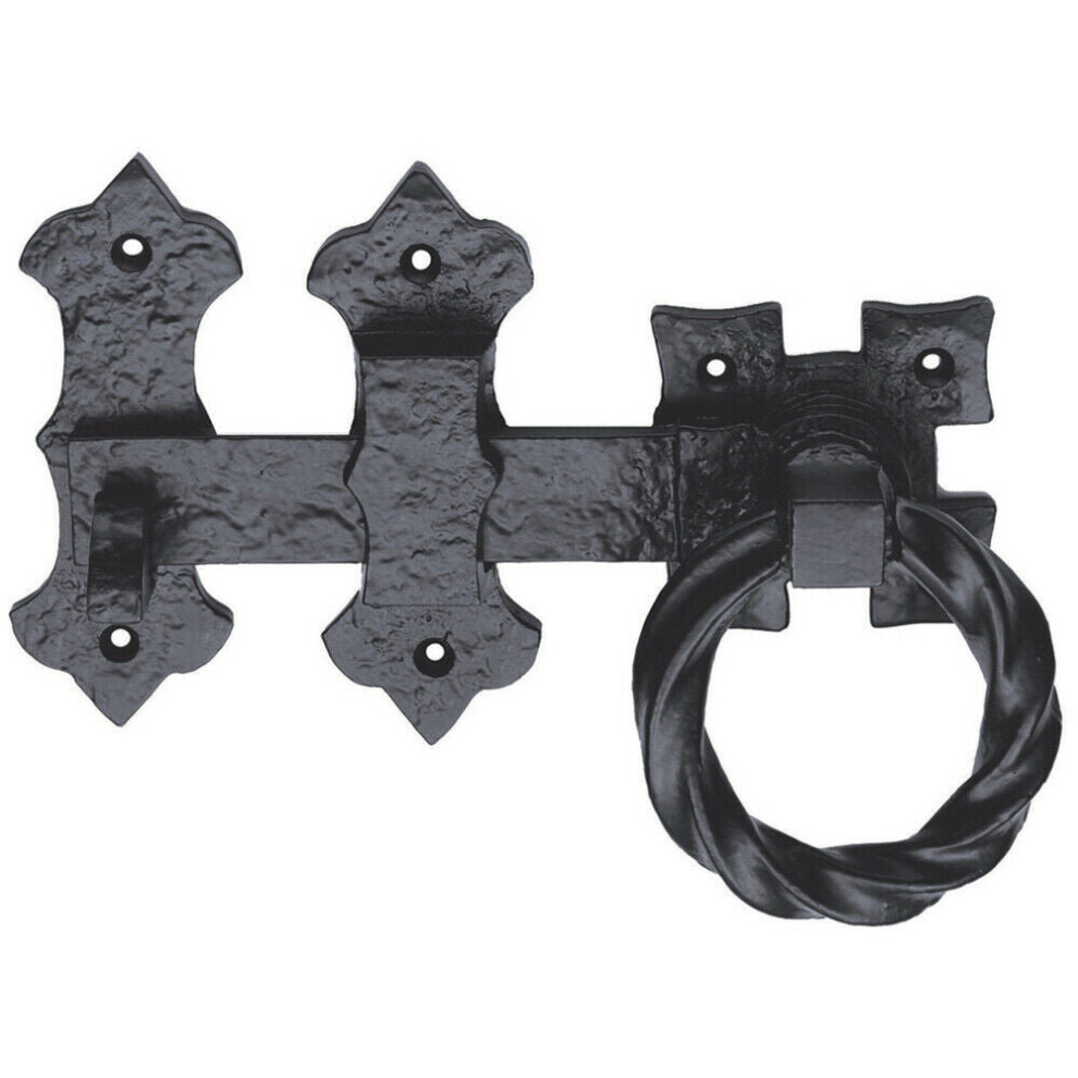 Ornate Ring Lift Handle Latch Set For Outdoor Gates Black Antique Finish