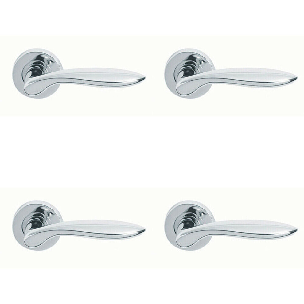 4X Pair Smooth Ergonomic Handle On Round Rose Concealed Fix Polished Chrome 5056524207772