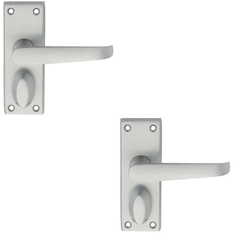 2X Pair Straight Handle On Short Privacy Backplate 118 X 42Mm Satin Chrome 5056492596076