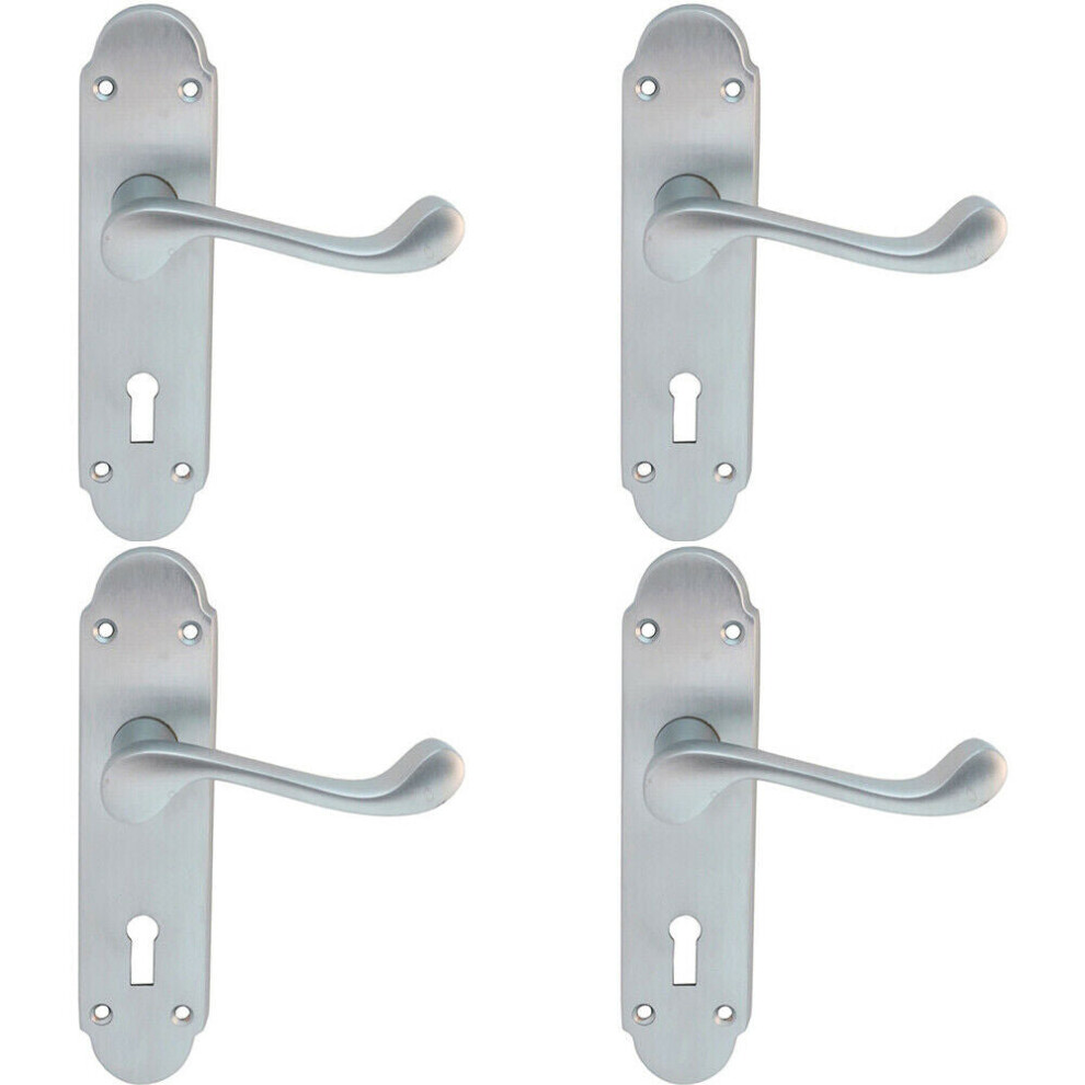 Loops 4X Pair Victorian Upturned Handle On Lock Backplate 170 X 42Mm Satin Chrome