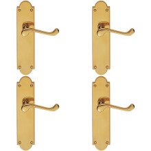 4x PAIR Victorian Scroll Handle on Latch Backplate 205 x 49mm Polished Brass