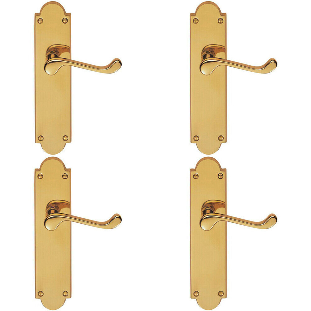 Loops 4X Pair Victorian Scroll Handle On Latch Backplate 205 X 49Mm Polished Brass