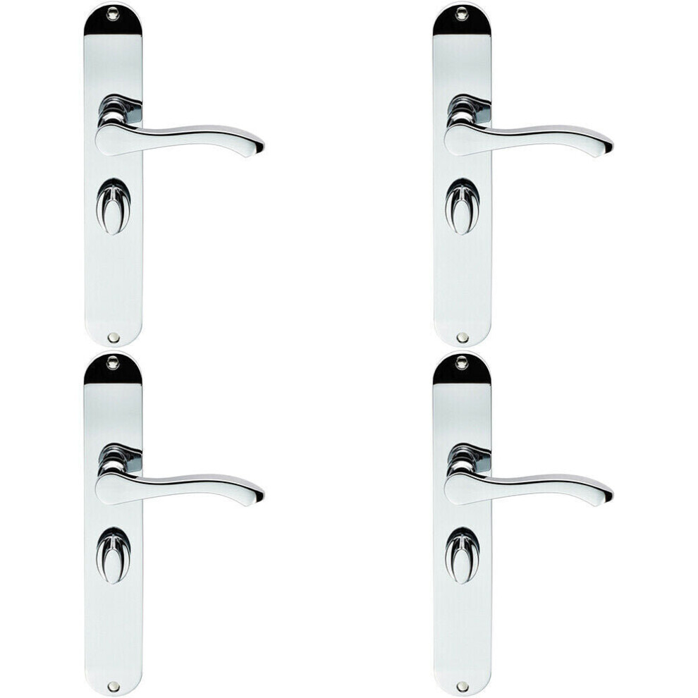 4x PAIR Scroll Lever Door Handle on Bathroom Backplate 242 x 40mm Chrome