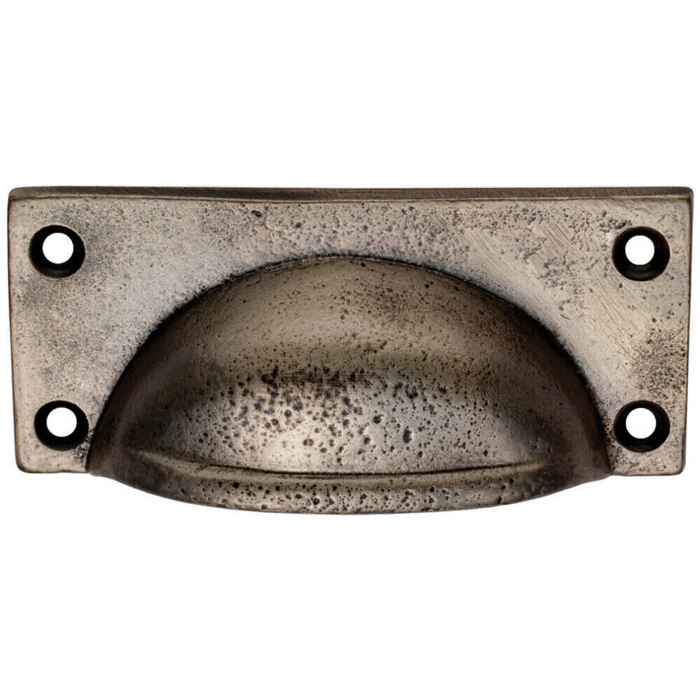 Square Plate Cabinet Cup Handle 90 X 40.5Mm 77 X 28Mm Fixings Pewter 5056492569452