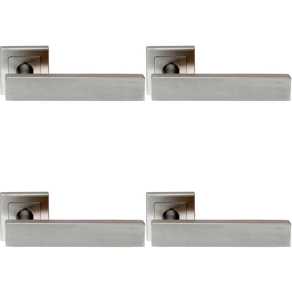 Loops 4X Pair Square Cut Straight Bar Handle On Square Rose Concealed Fix Satin Steel
