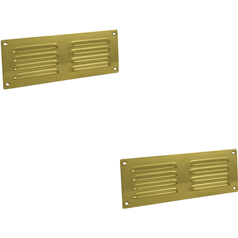 2x 242 x 89mm Hooded Louvre Airflow Vent Polished Brass Internal Door Plate