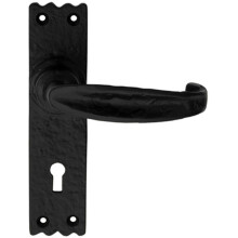 PAIR Creased Style Handle on Slim Lock Backplate 156 x 38mm Black Antique