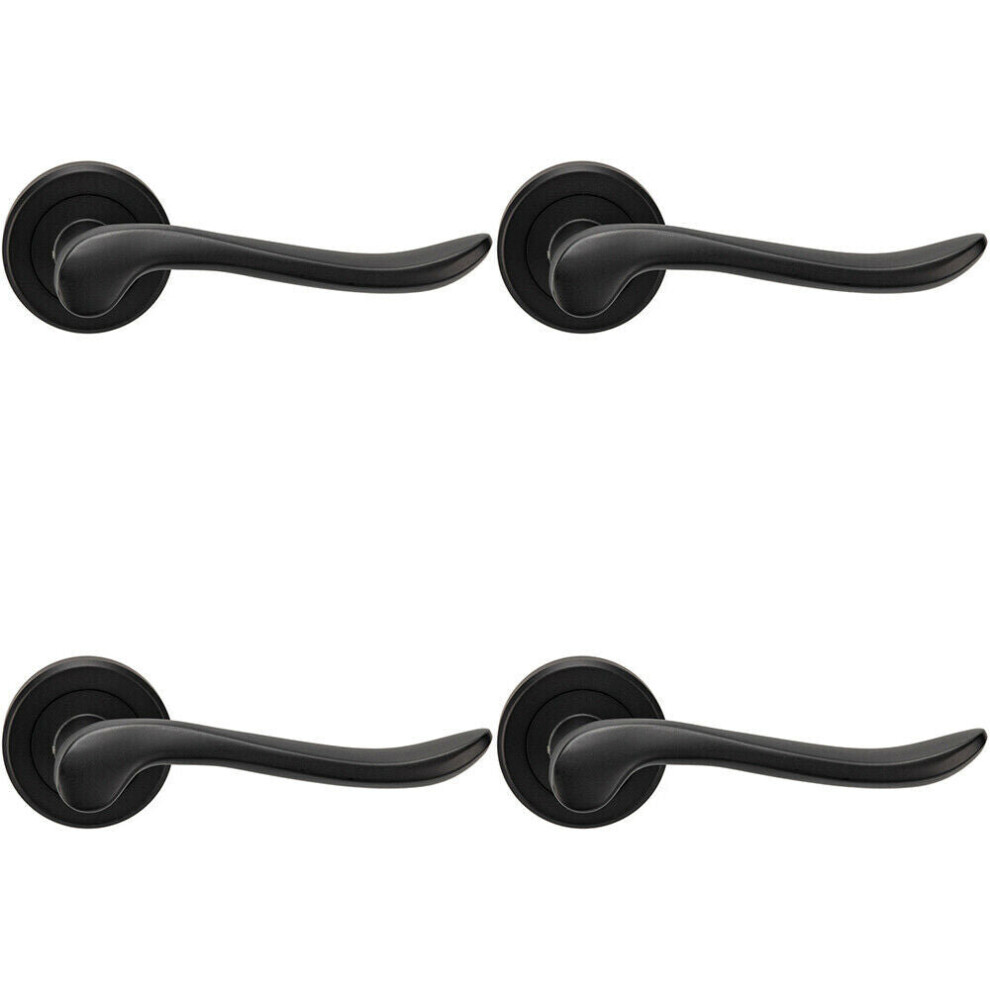 4X Pair Scroll Shaped Lever Handle On Round Rose Concealed Fix Matt Black