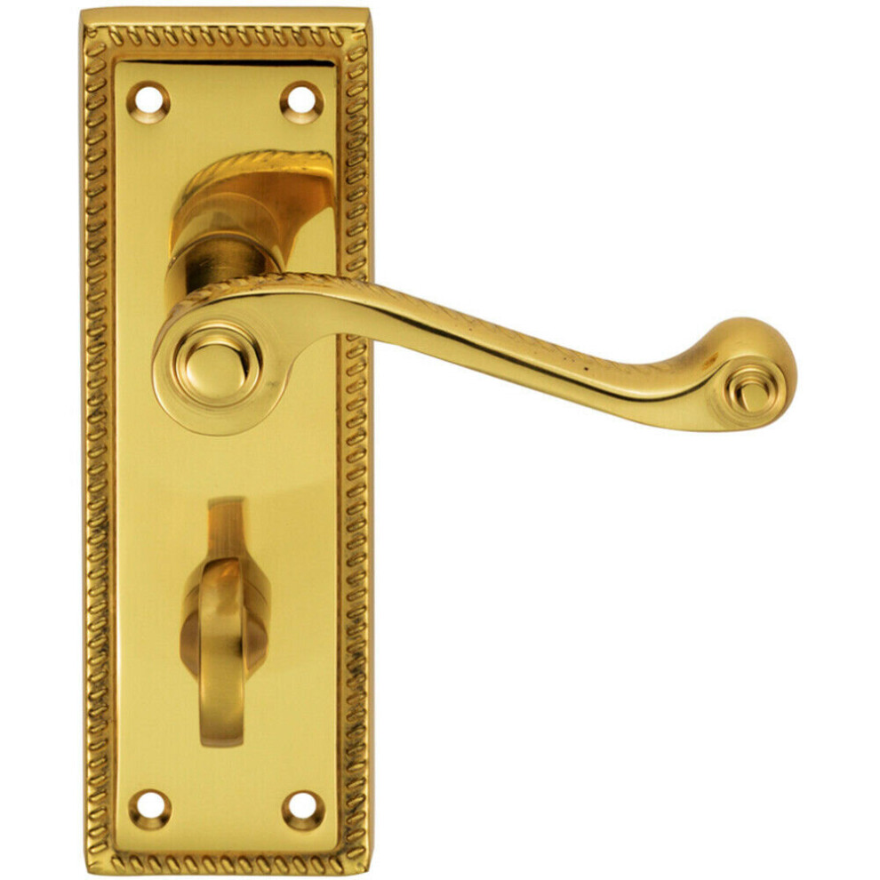 PAIR Reeded Design Scroll Lever on Bathroom Backplate 150 x 48mm Polished Brass