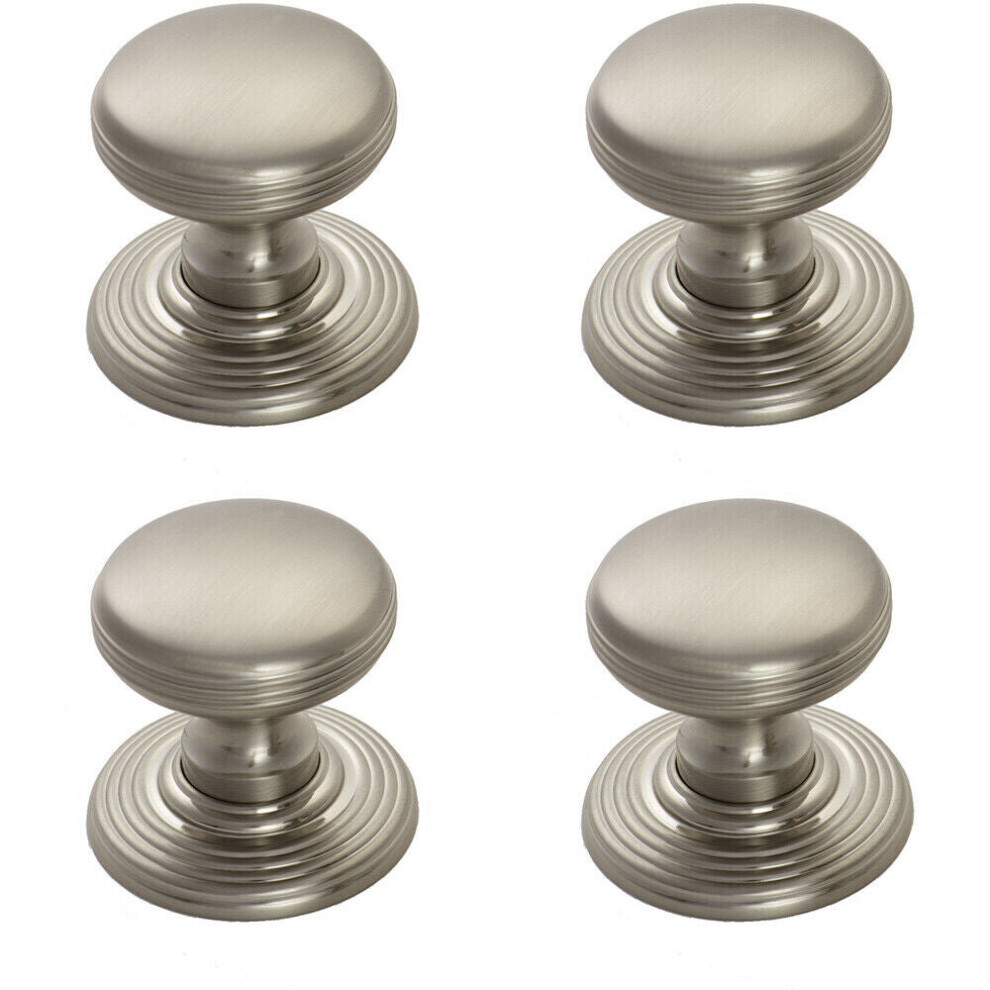 4x Smooth Ringed Cupboard Door Knob 35mm Dia Satin Nickel Cabinet Handle