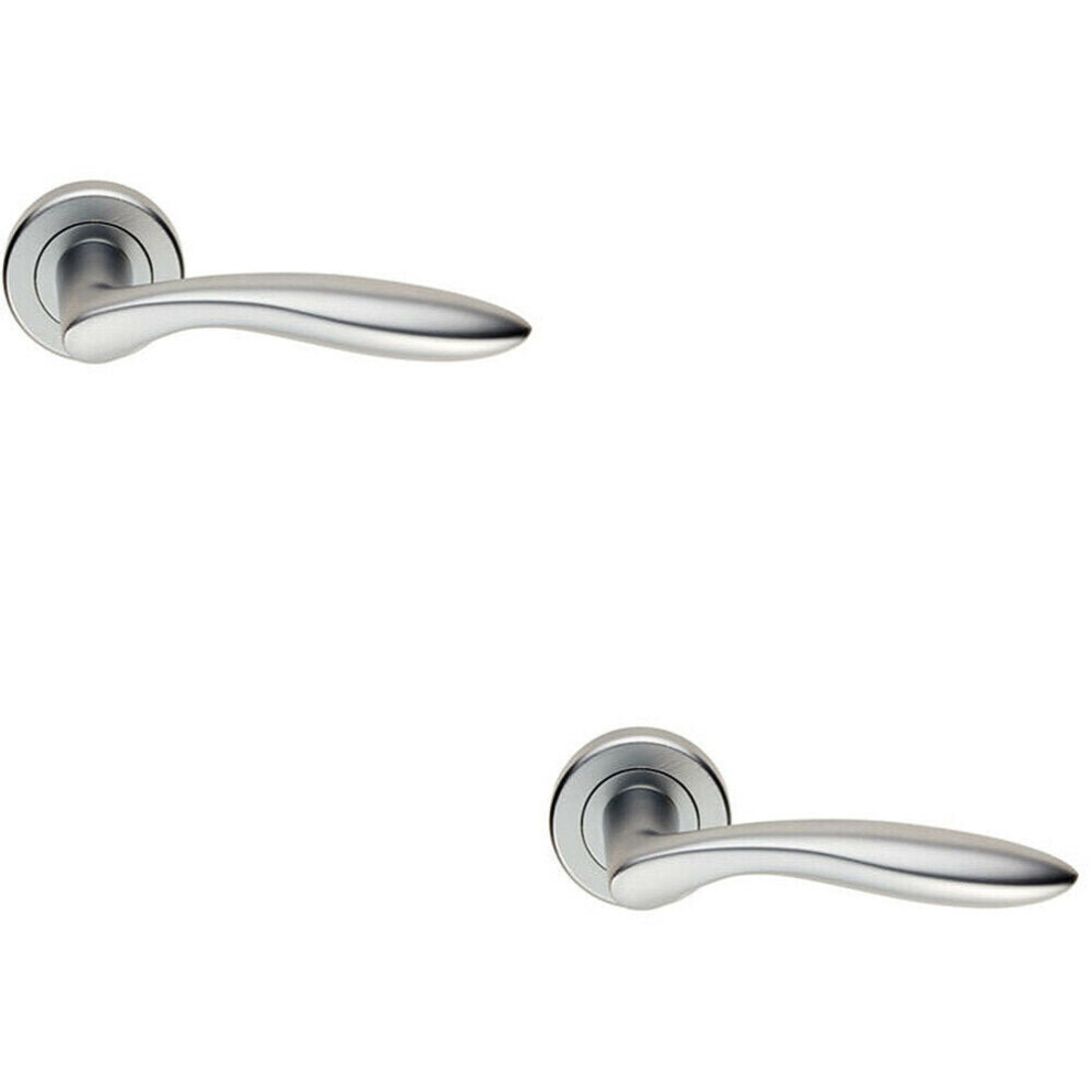 2X Pair Smooth Ergonomic Handle On Round Rose Concealed Fix Satin Chrome 5056492594447