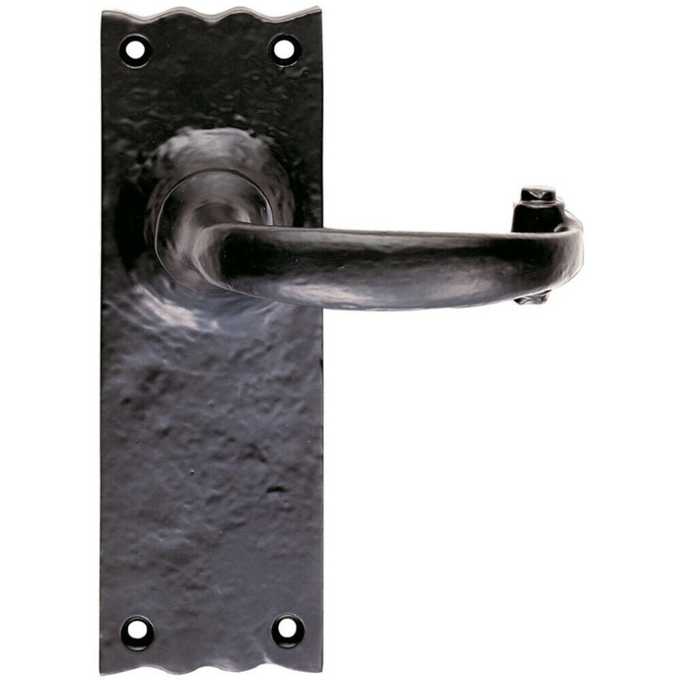 Pair Forged Curved Lever Handle On Latch Backplate 155 X 54Mm Black Antique 5056492576658