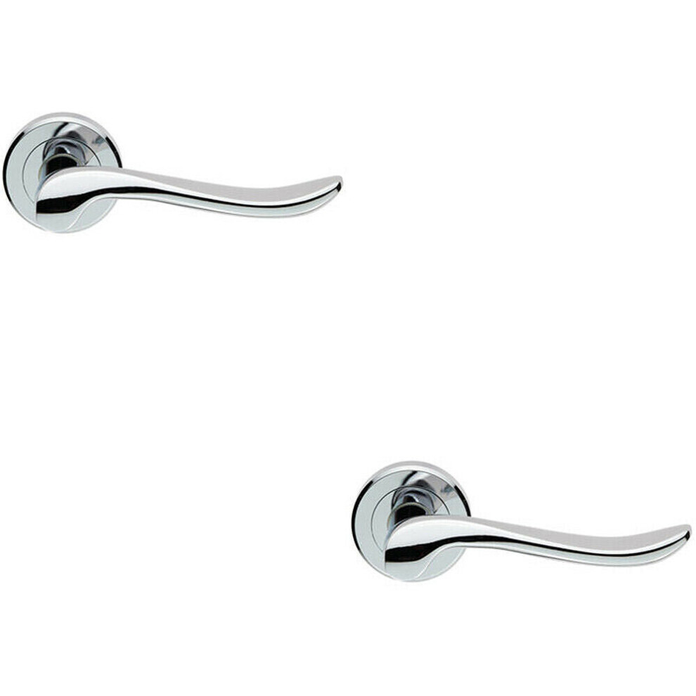 Loops 2X Pair Scroll Shaped Lever Handle On Round Rose Concealed Fix Polished Chrome