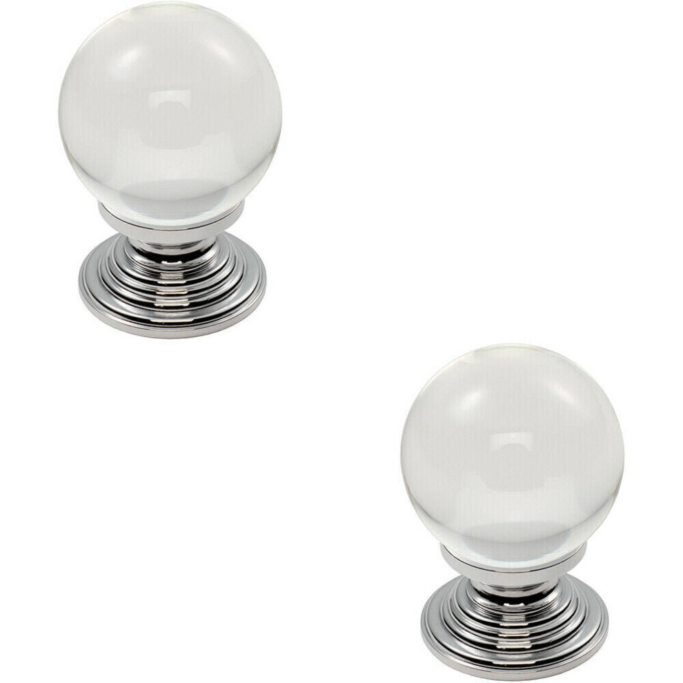 Loops 2X Crystal Ball Cupboard Door Knob 34Mm Diameter Clear Translucent & Chrome