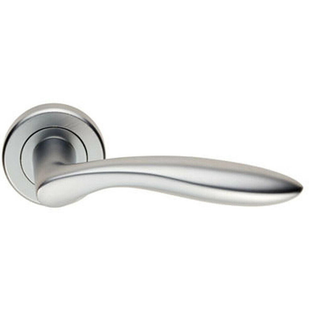 Pair Smooth Ergonomic Handle On Round Rose Concealed Fix Satin Chrome 5056492576504