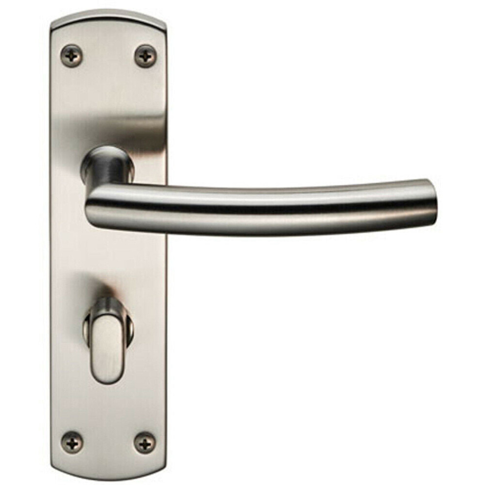 Arched Lever On Bathroom Backplate Door Handle Thumbturn Lock Satin Steel