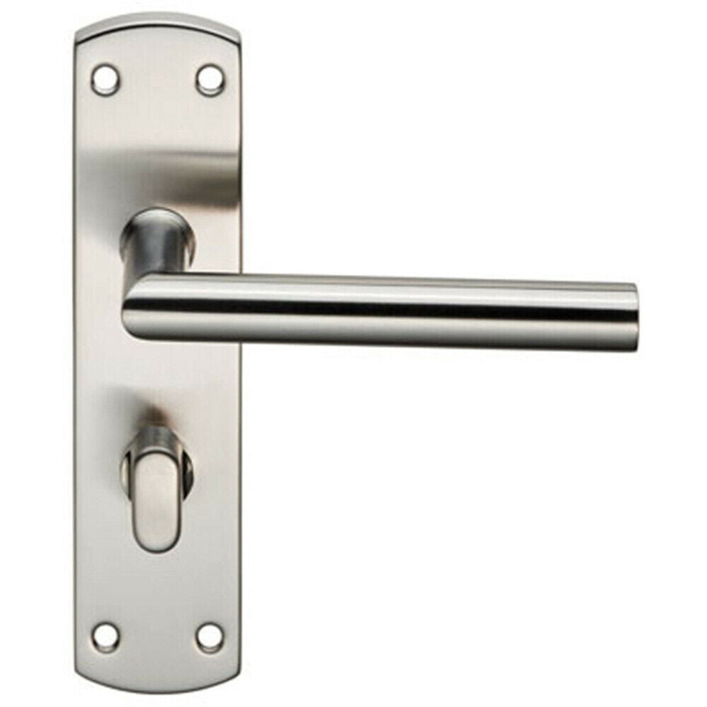 Mitred Lever On Bathroom Backplate Door Handle Thumbturn Lock Satin Steel 5056492577068