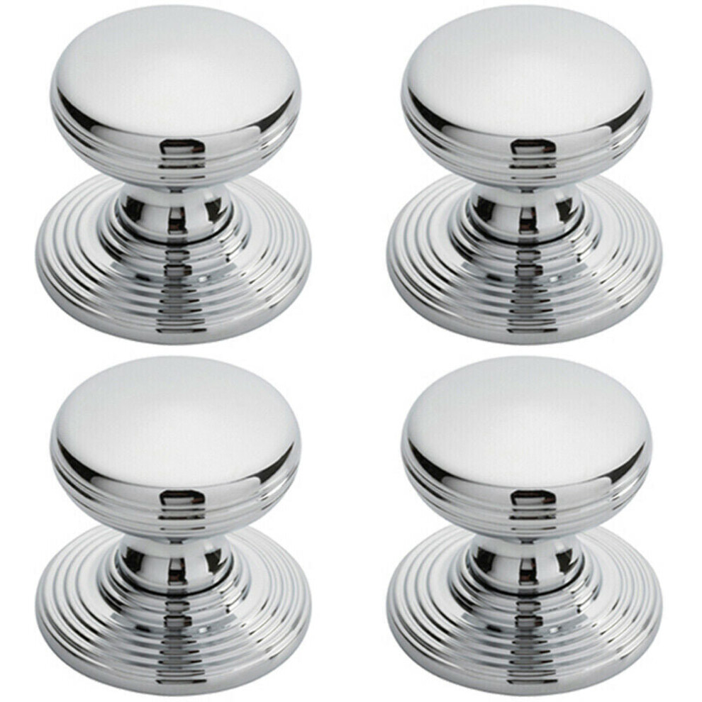 Loops 4X Smooth Ringed Cupboard Door Knob 28Mm Dia Polished Chrome Cabinet Handle