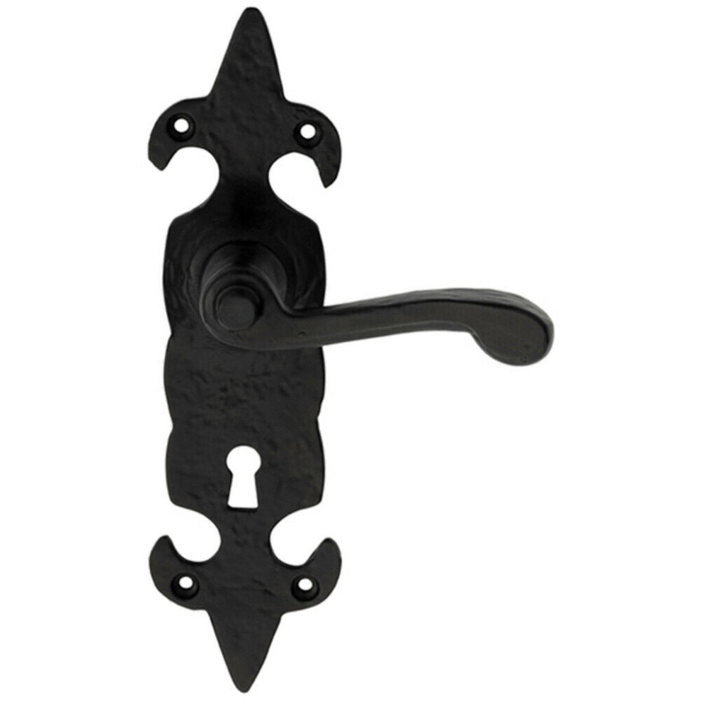 PAIR Forged Scroll Lever Handle on Lock Backplate 206 x 57mm Black Antique