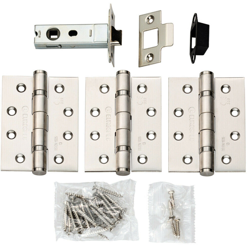 Loops Hinge & Latch Pack Bolt Through Tubular Latch 3*4 Inch Bb Hinge Satin Steel