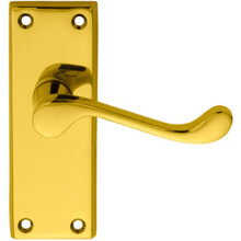PAIR Victorian Scroll Lever on Short Latch Backplate 118 x 43mm Polished Brass