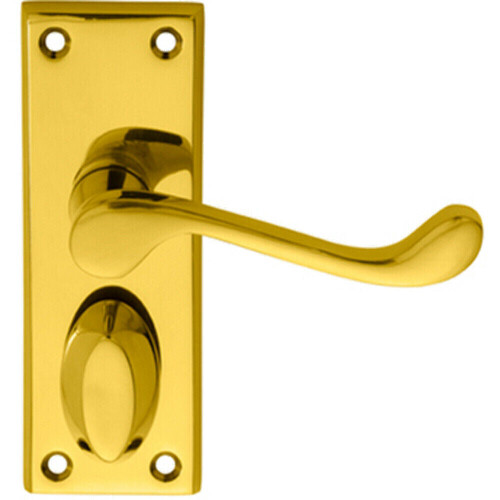 Loops PAIR Victorian Scroll Handle on Privacy Backplate 118 x 43mm Polished Brass