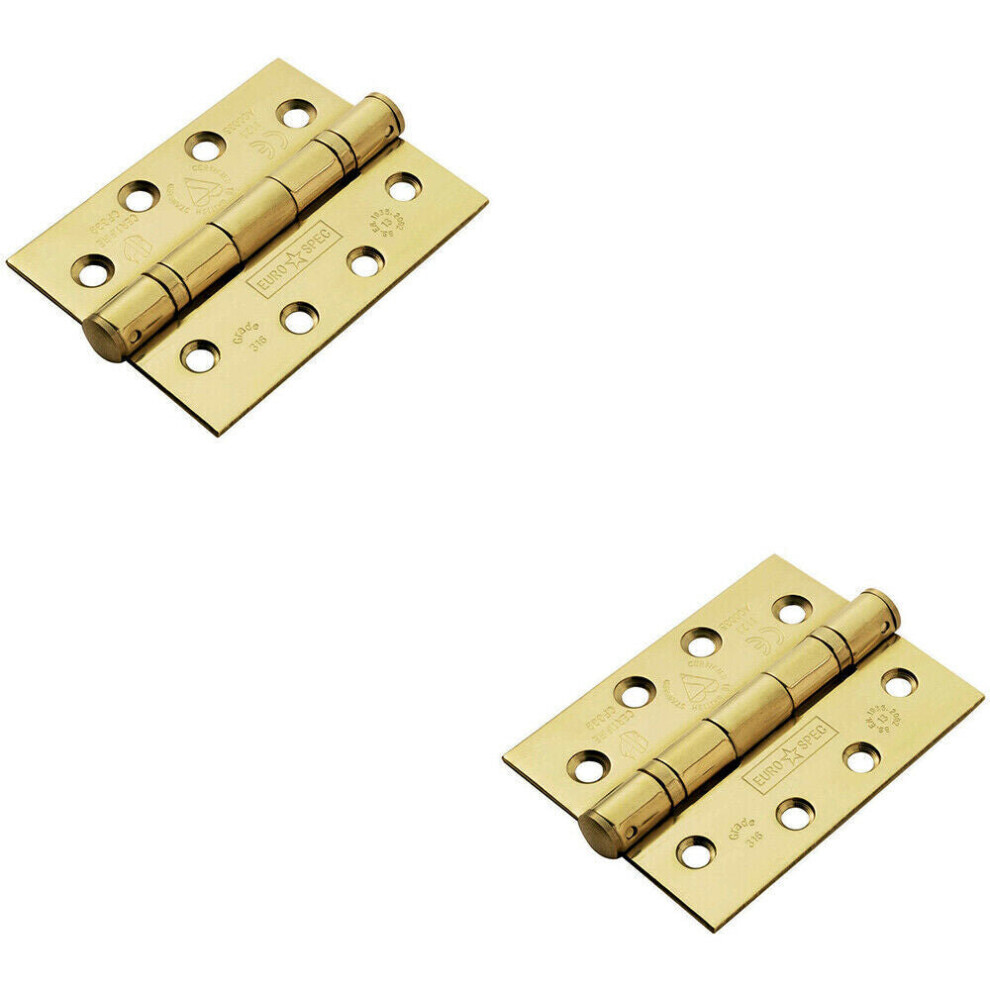 2x PAIR 102 x 76 x 3mm Ball Bearing Hinge Stainless Brass Interior Door