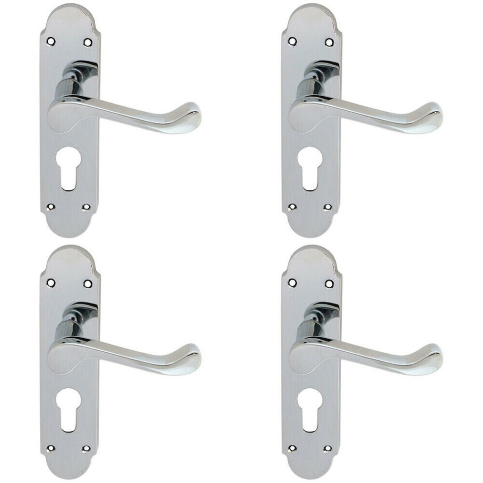 4x PAIR Victorian Upturned Lever on Euro Lock Backplate 170 x 42 Polished Chrome