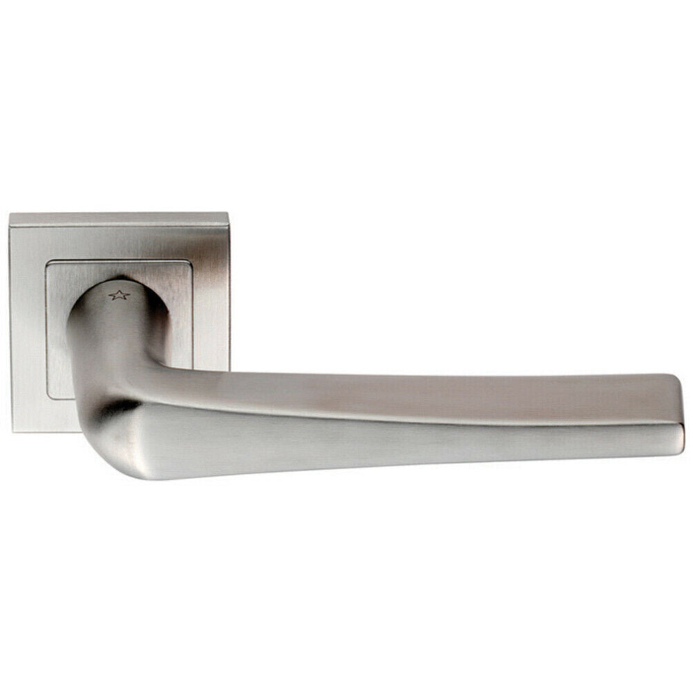 Pair Square Cut Tapered Handle On Square Rose Concealed Fix Satin Steel