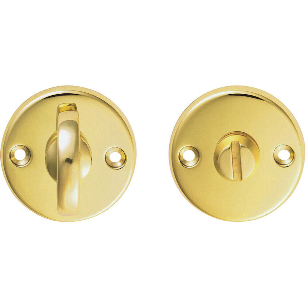 Slim Bathroom Thumbturn Lock and Release Handle 45mm Dia Polished Brass