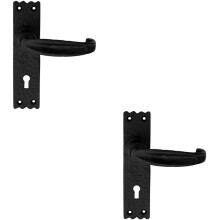 2x PAIR Creased Style Handle on Slim Lock Backplate 156 x 38mm Black Antique