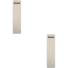 2x Push Engraved Door Finger Plate 350 x 75mm Satin Stainless Steel Push Plate