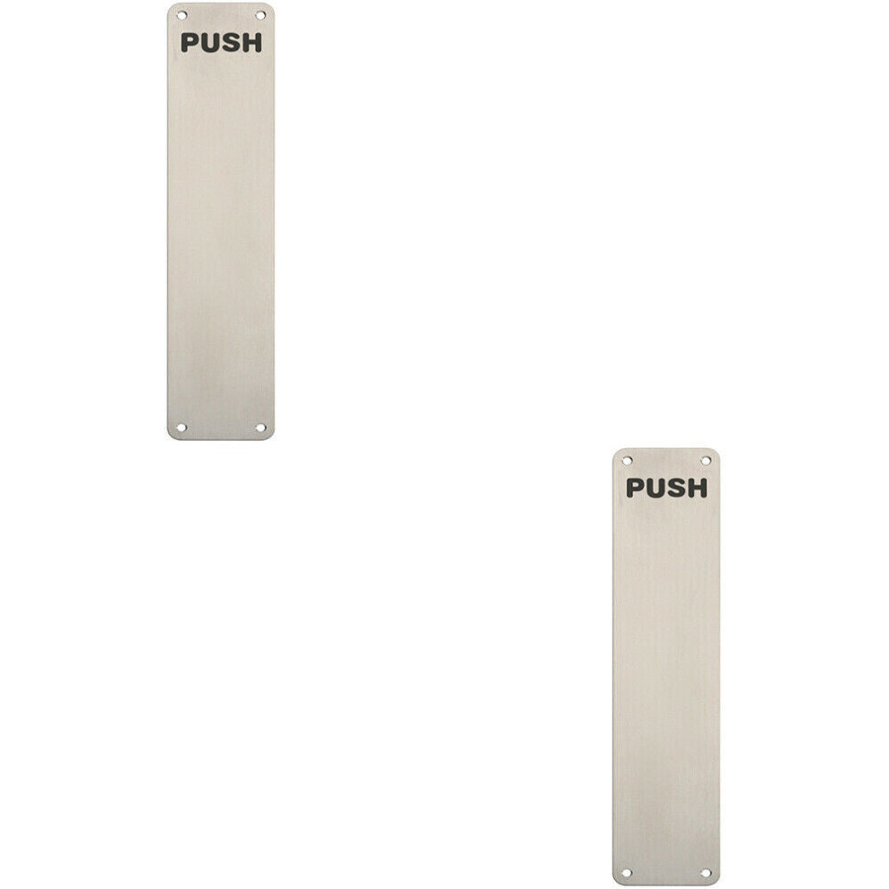 2x Push Engraved Door Finger Plate 350 x 75mm Satin Stainless Steel Push Plate