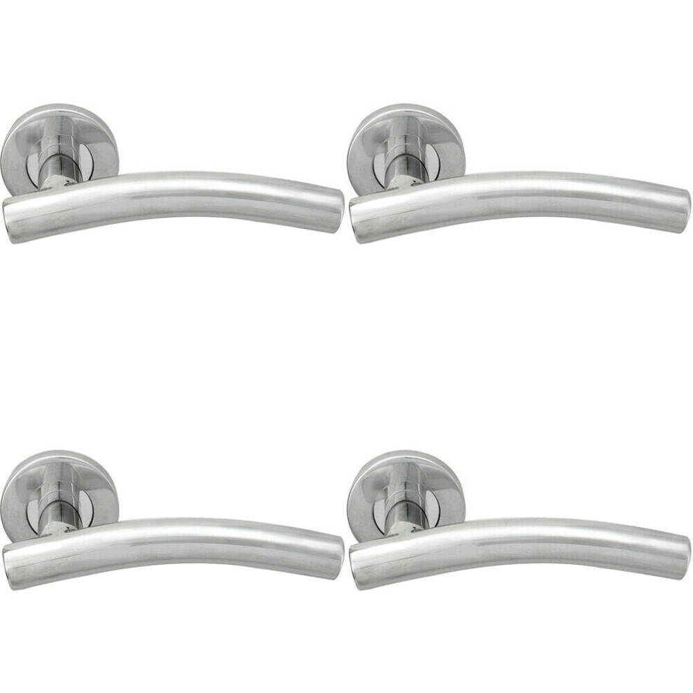 Loops 4X Pair Arched Round Bar Handle On Round Rose Concealed Fix Polished Steel