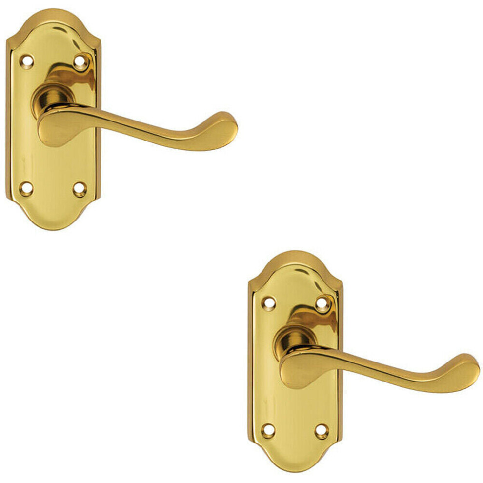 2x PAIR Victorian Scroll Lever on Short Latch Backplate 112 x 48mm Brass