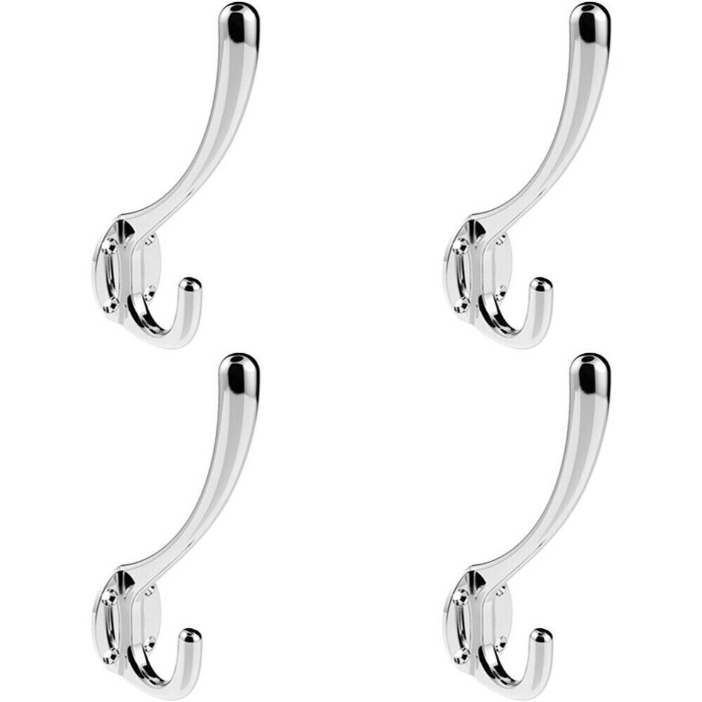 4x Heavyweight One Piece Hat & Coat Hook 76mm Projection Polished Chrome