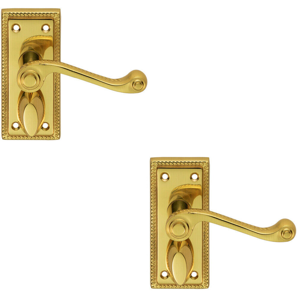2X Pair Reeded Design Scroll Lever On Bathroom Backplate 112 X 48Mm Brass 5056492596151