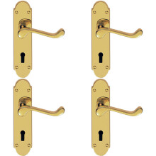 4x PAIR Victorian Upturned Handle on Lock Backplate 170 x 42mm Polished Brass