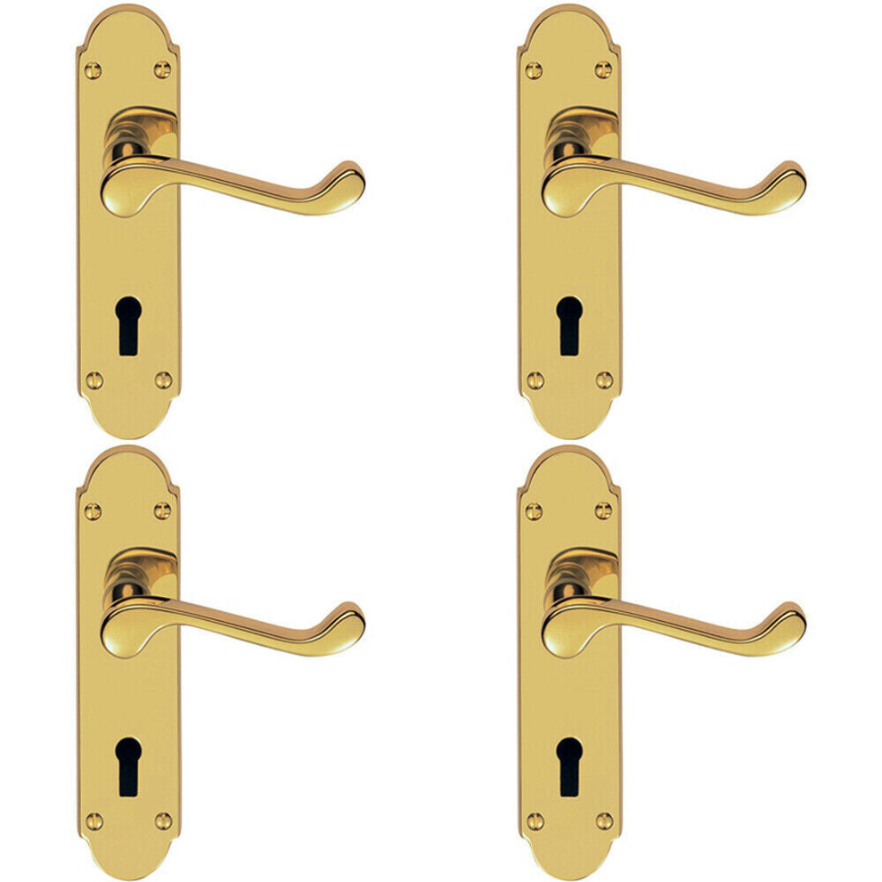 Loops 4X Pair Victorian Upturned Handle On Lock Backplate 170 X 42Mm Polished Brass