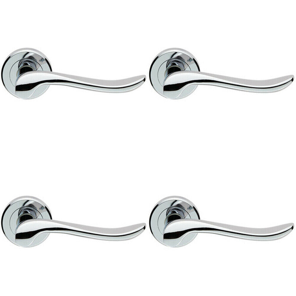 Loops 4X Pair Scroll Shaped Lever Handle On Round Rose Concealed Fix Polished Chrome