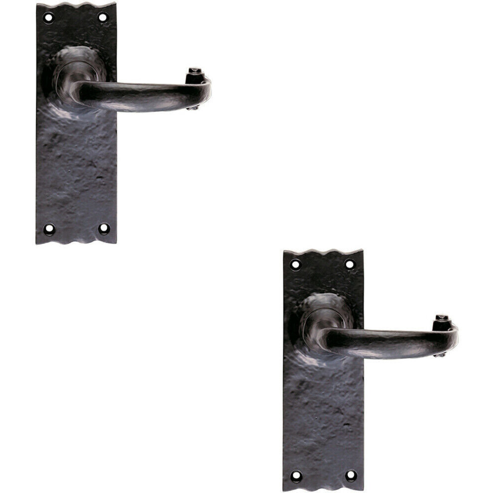 2x PAIR Forged Curved Lever Handle on Latch Backplate 155 x 54mm Black Antique