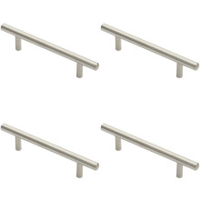 4x Round T Bar Pull Handle 146 x 10mm 96mm Fixing Centres Stainless Steel