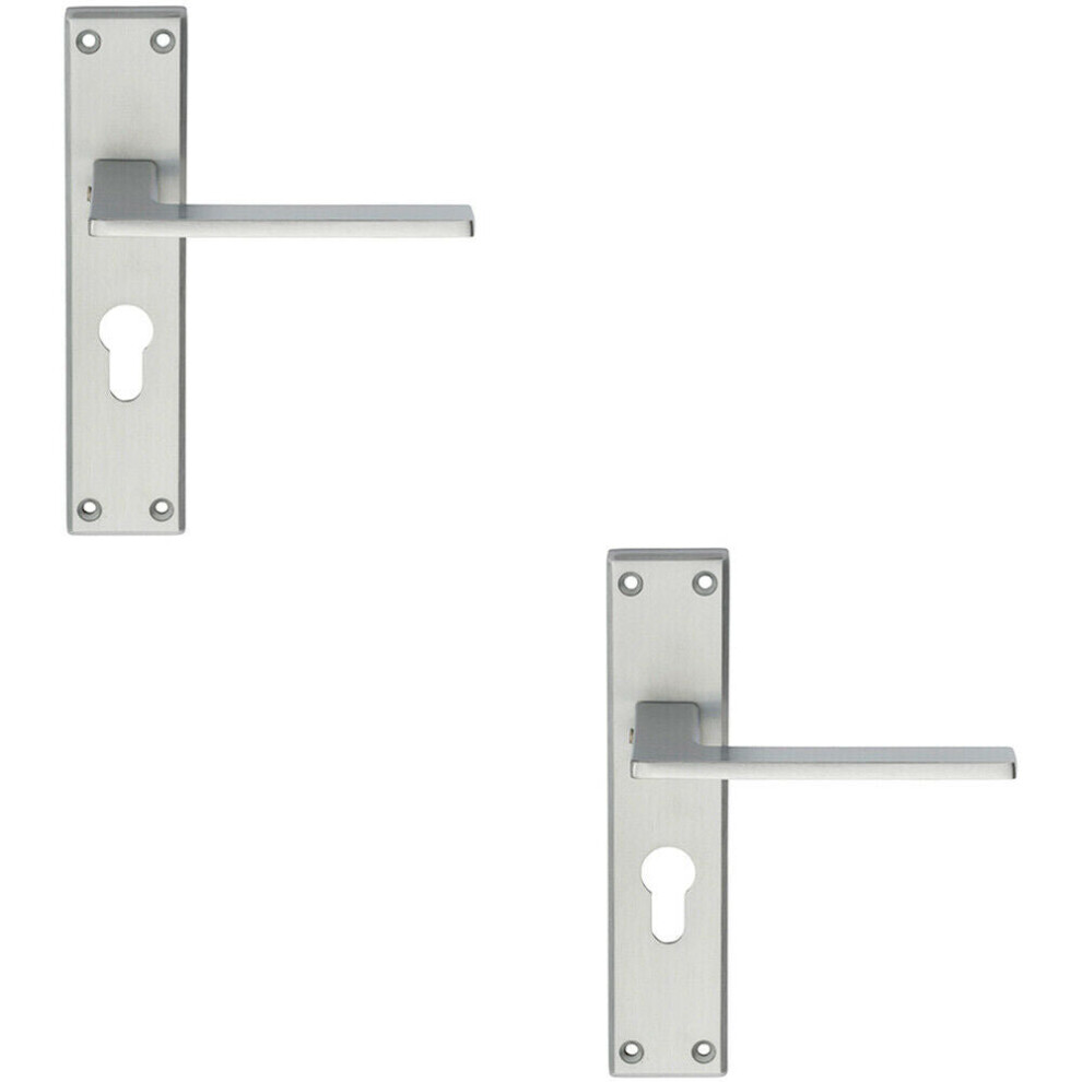 2x Flat Straight Lever on Euro Lock Backplate Handle 180 x 40mm Satin Chrome